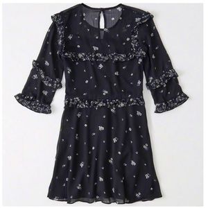 Abercrombie & Fitch Black Chiffon Floral Ruffle Dress Size L
